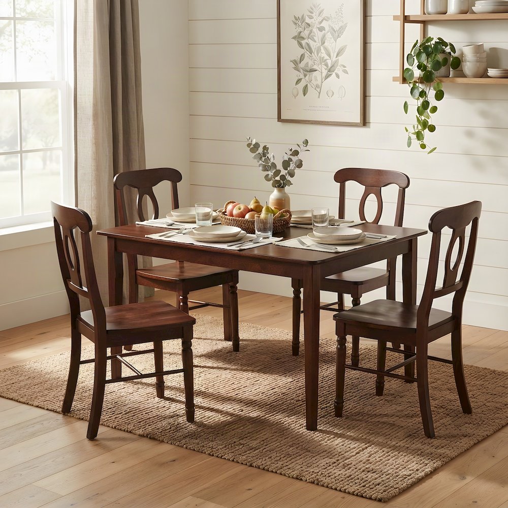 Solid Wood Office Table Set with Key Hole Back Chairs, Walnut, 5 Piece