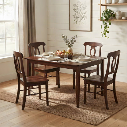 Solid Wood Office Table Set with Key Hole Back Chairs, Walnut, 5 Piece