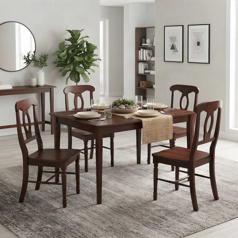 Solid Wood Office Table Set with Key Hole Back Chairs, Walnut, 5 Piece