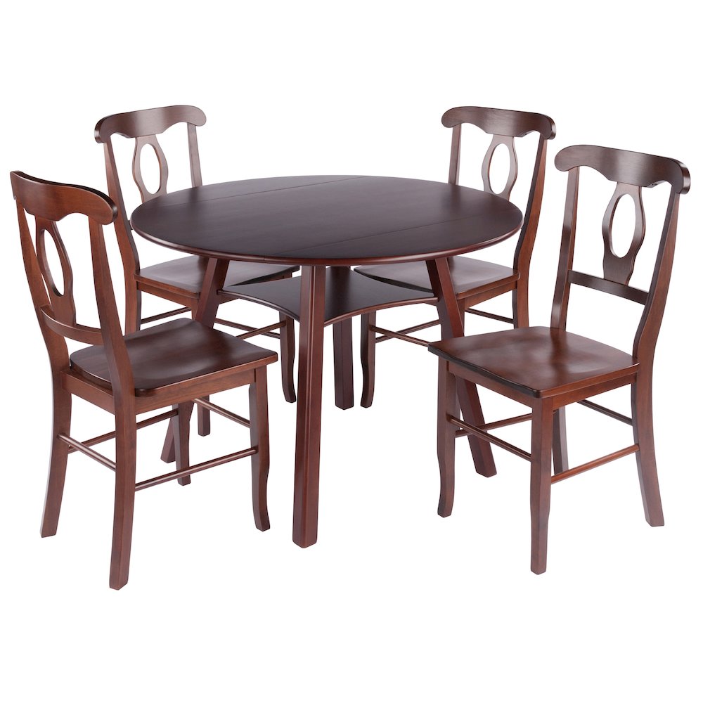 Marbelle Table 5-Pc Drop Leaf Dining Table with 4 Renaissance Chairs, Walnut