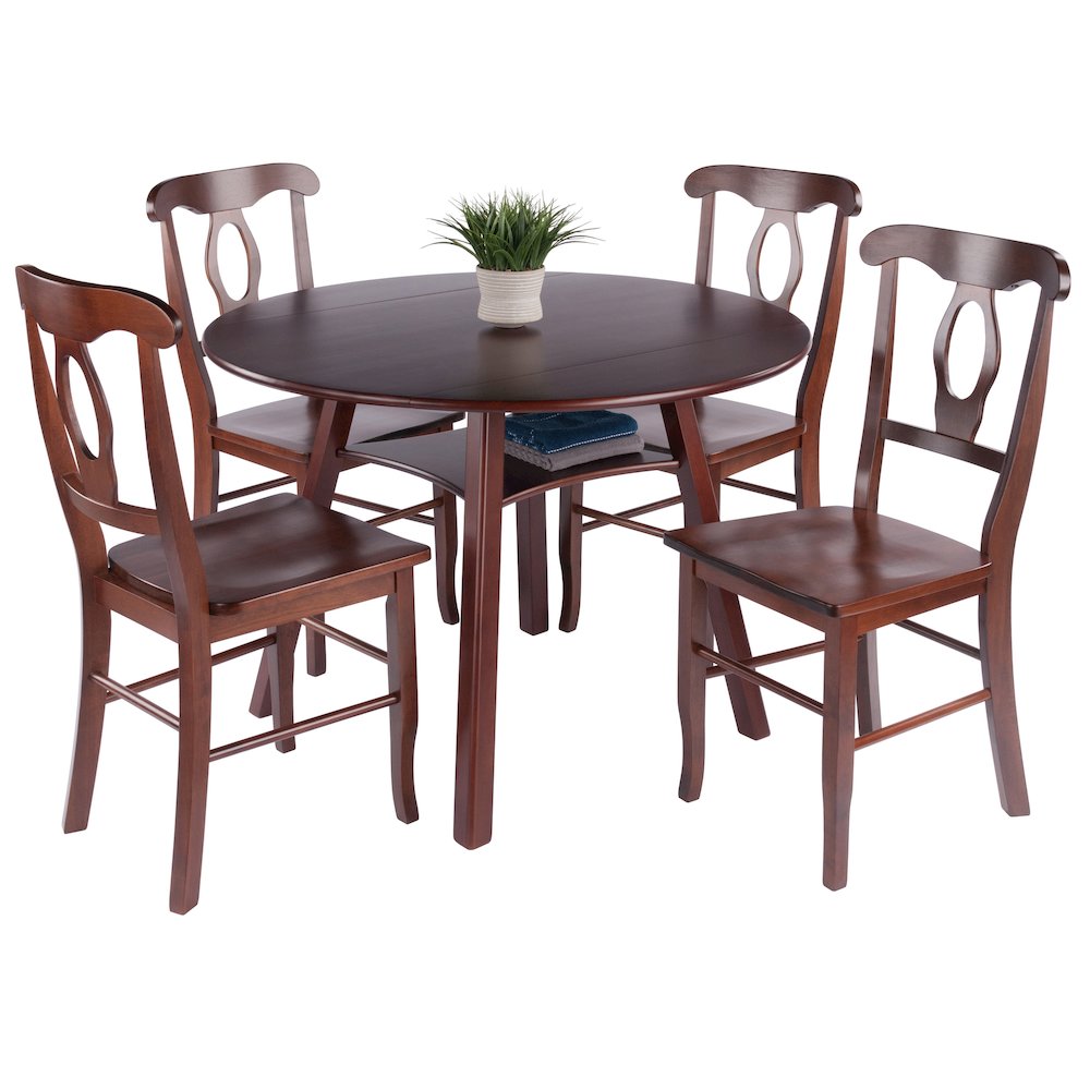 Marbelle Table 5-Pc Drop Leaf Dining Table with 4 Renaissance Chairs, Walnut