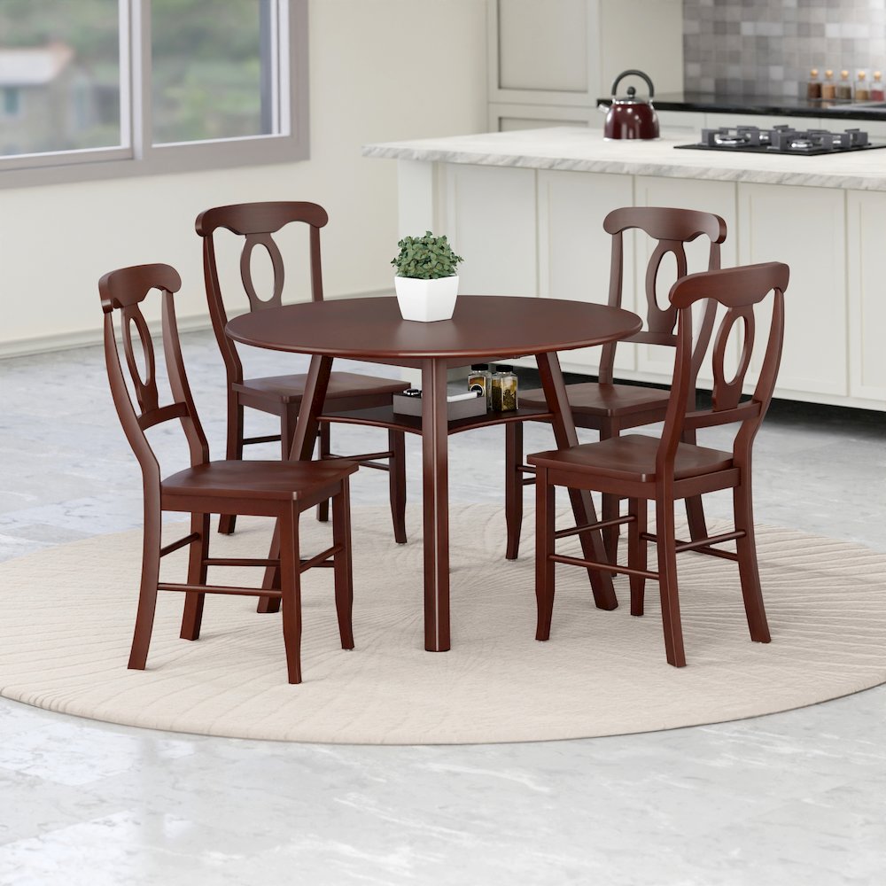 Marbelle Table 5-Pc Drop Leaf Dining Table with 4 Renaissance Chairs, Walnut