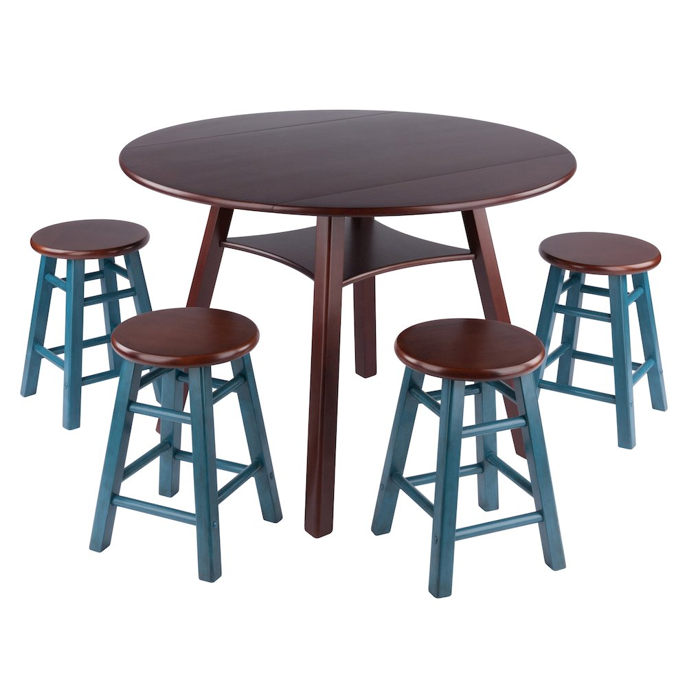 Element 2-Pc Dining Stool Set, Rustic Teal & Walnut