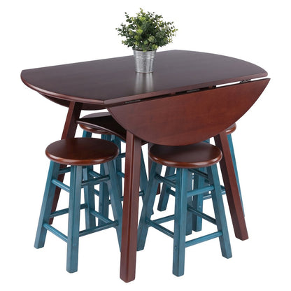 Marbelle Table 5-Pc Drop Leaf Dining Table with 4 Element 18” Dining Stool