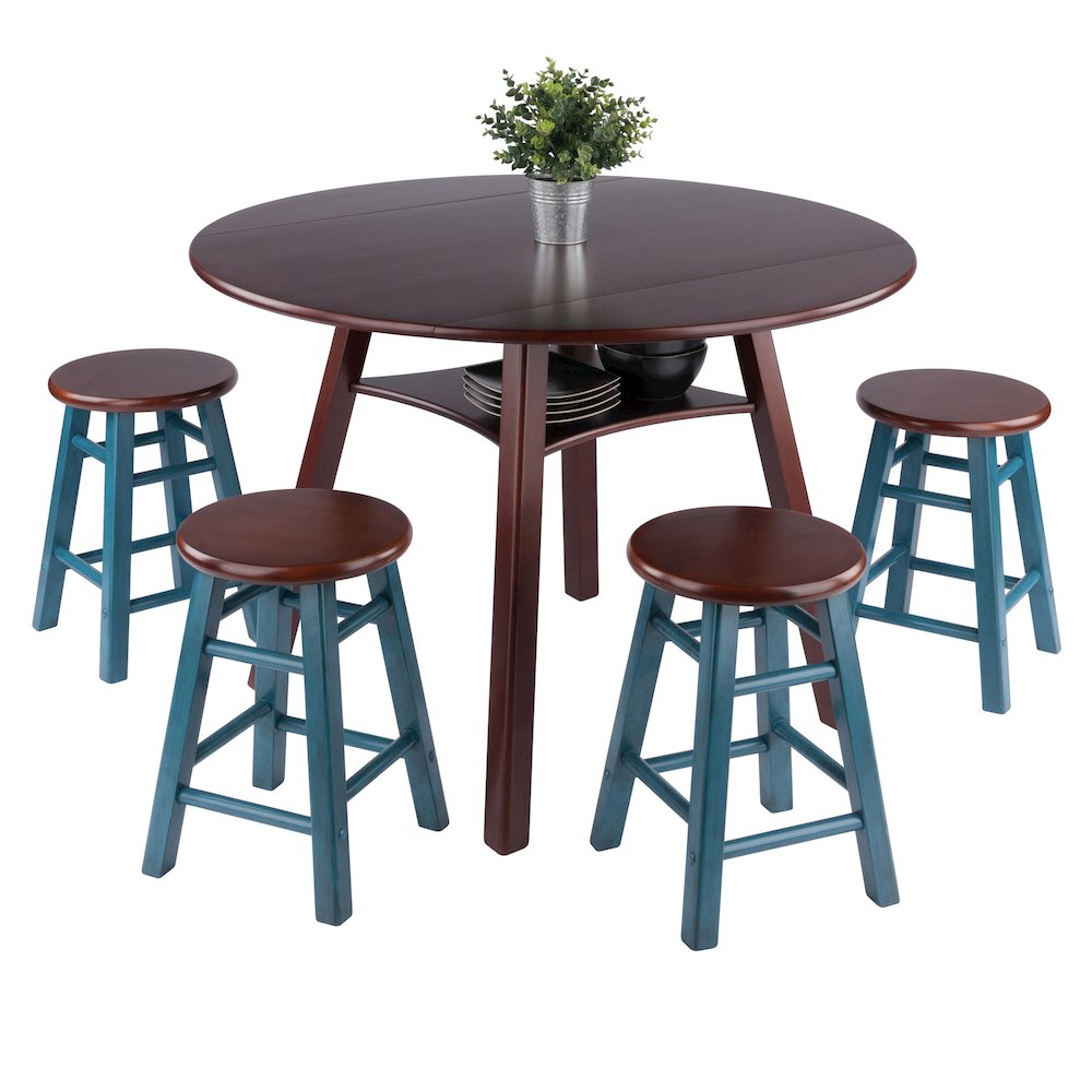 Element 2-Pc Dining Stool Set, Rustic Teal & Walnut