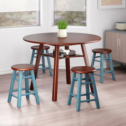 Element 2-Pc Dining Stool Set, Rustic Teal & Walnut