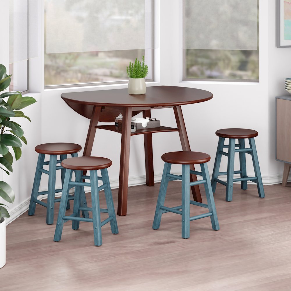 Element 2-Pc Dining Stool Set, Rustic Teal & Walnut