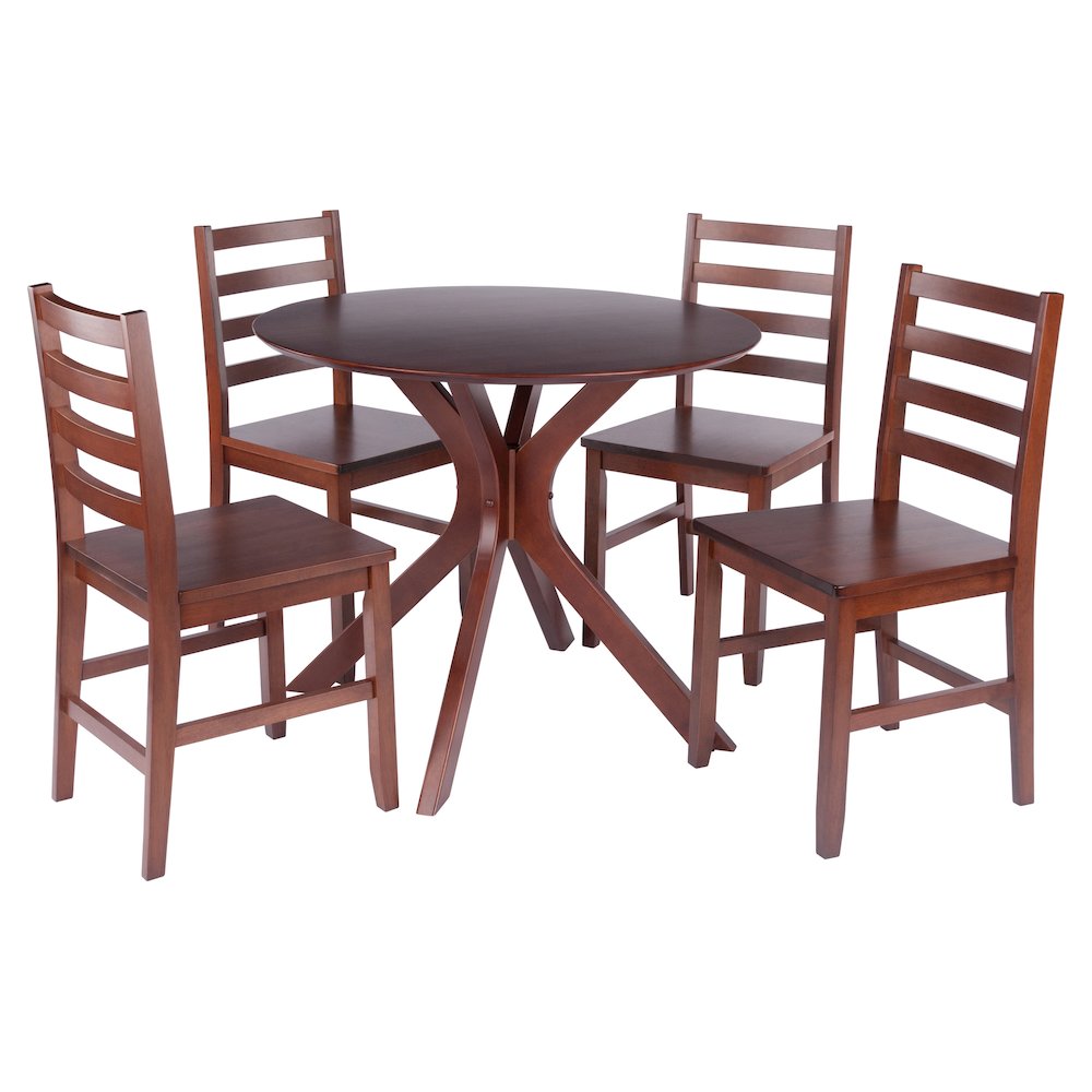 Lexa Dining Table with Splayed Legs, Walnut Finish with 4 Hamilton Dining Chairs