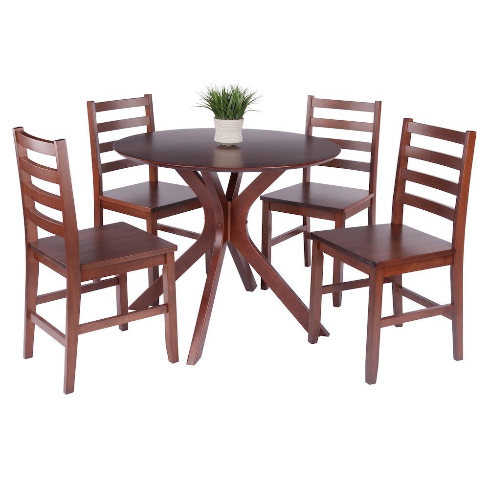 Lexa Dining Table with Splayed Legs, Walnut Finish with 4 Hamilton Dining Chairs