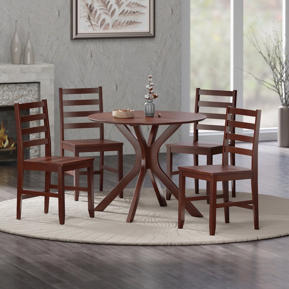 Lexa Dining Table with Splayed Legs, Walnut Finish with 4 Hamilton Dining Chairs