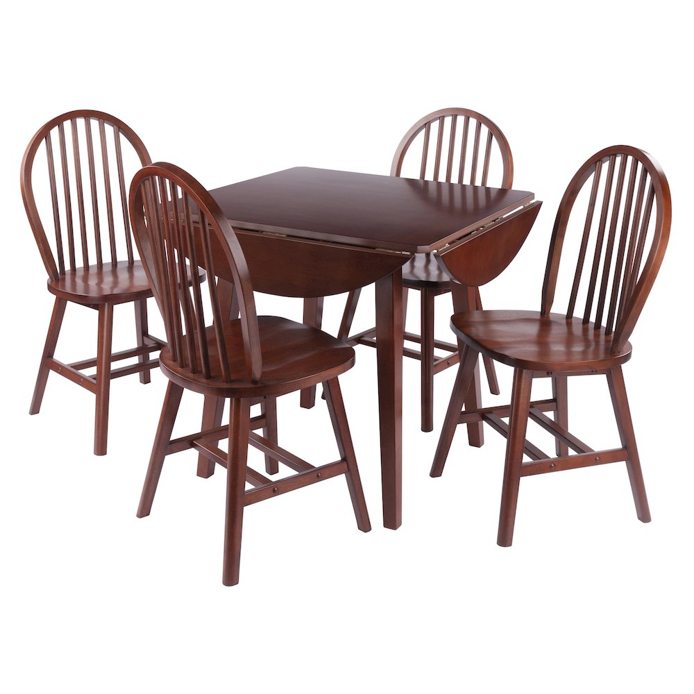 Dawson 5-Pc Drop Leaf Table with Windsor Chairs, Walnut