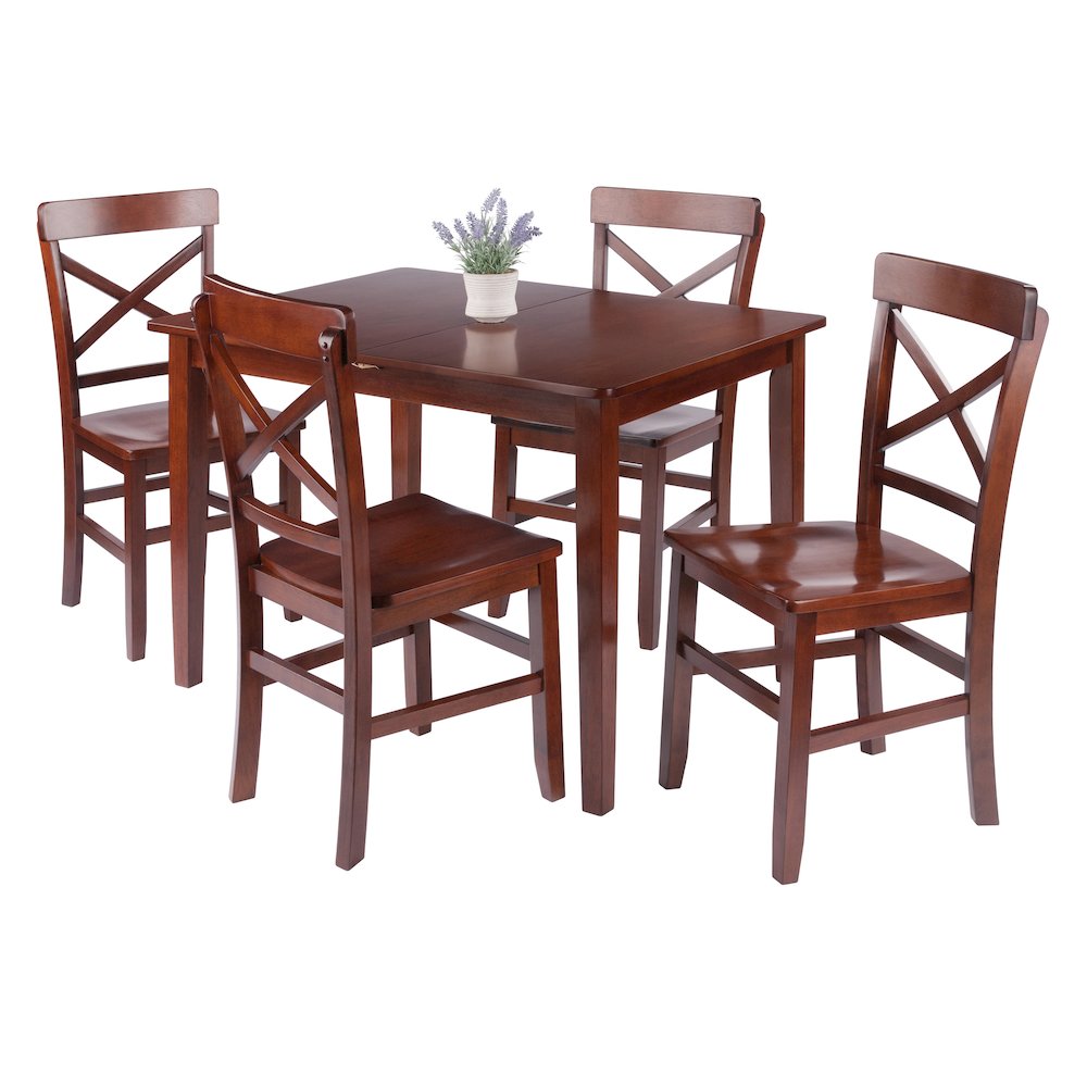 Darren 5-pc Set Dining Table with X-Back Chairs, Walnut