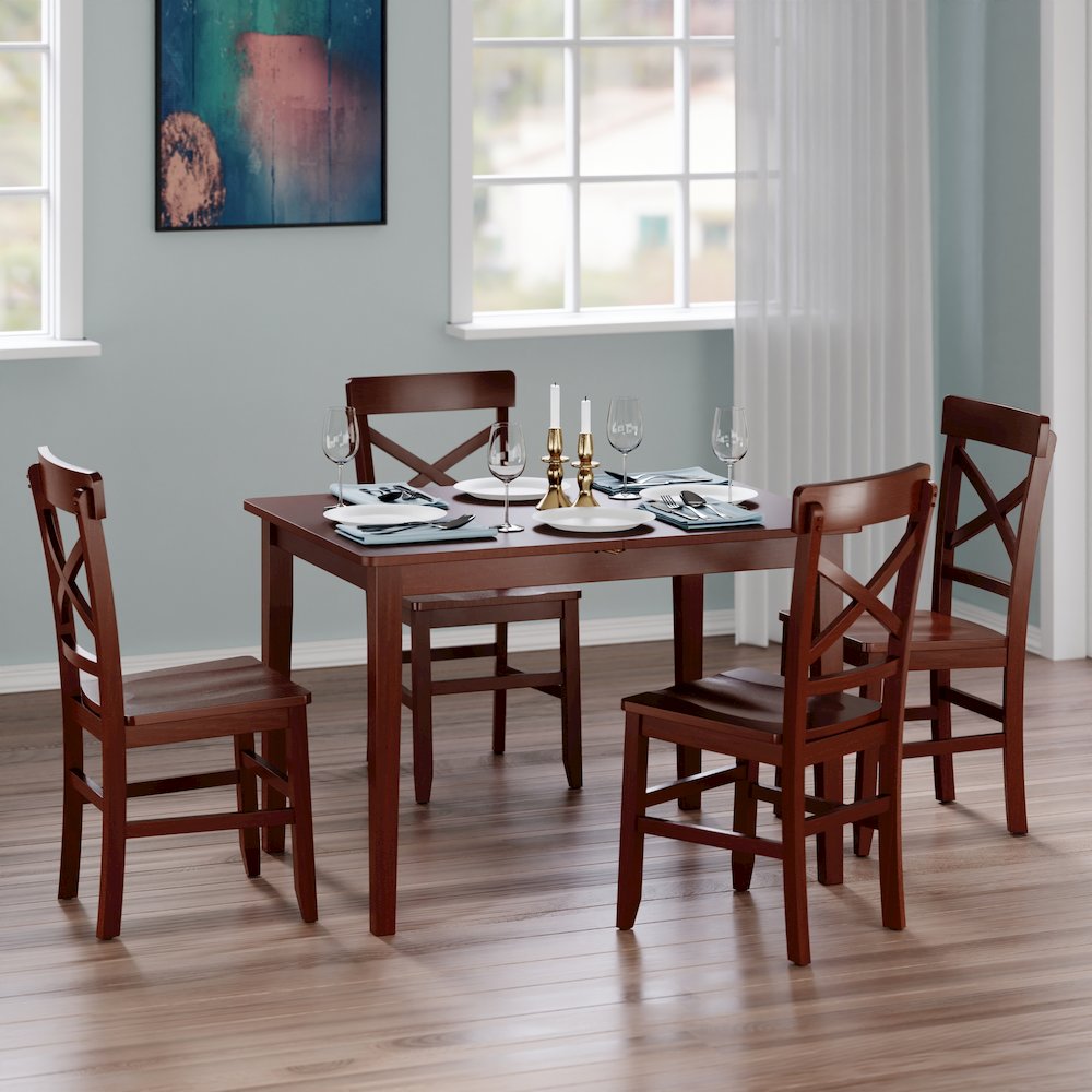 Darren 5-pc Set Dining Table with X-Back Chairs, Walnut