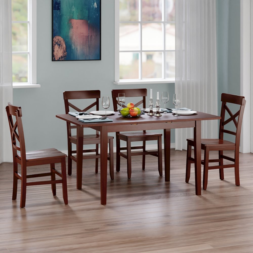 Darren 5-pc Set Dining Table with X-Back Chairs, Walnut