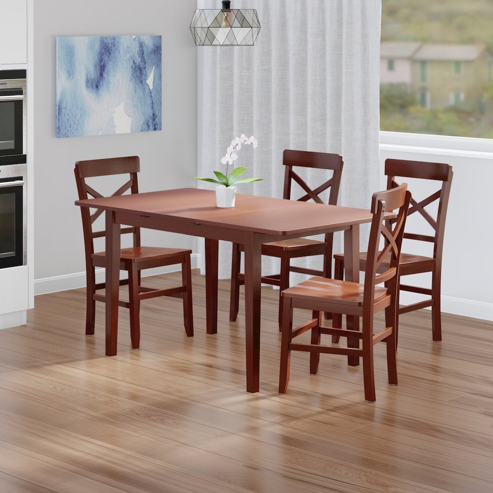 Darren 5-pc Set Dining Table with X-Back Chairs, Walnut