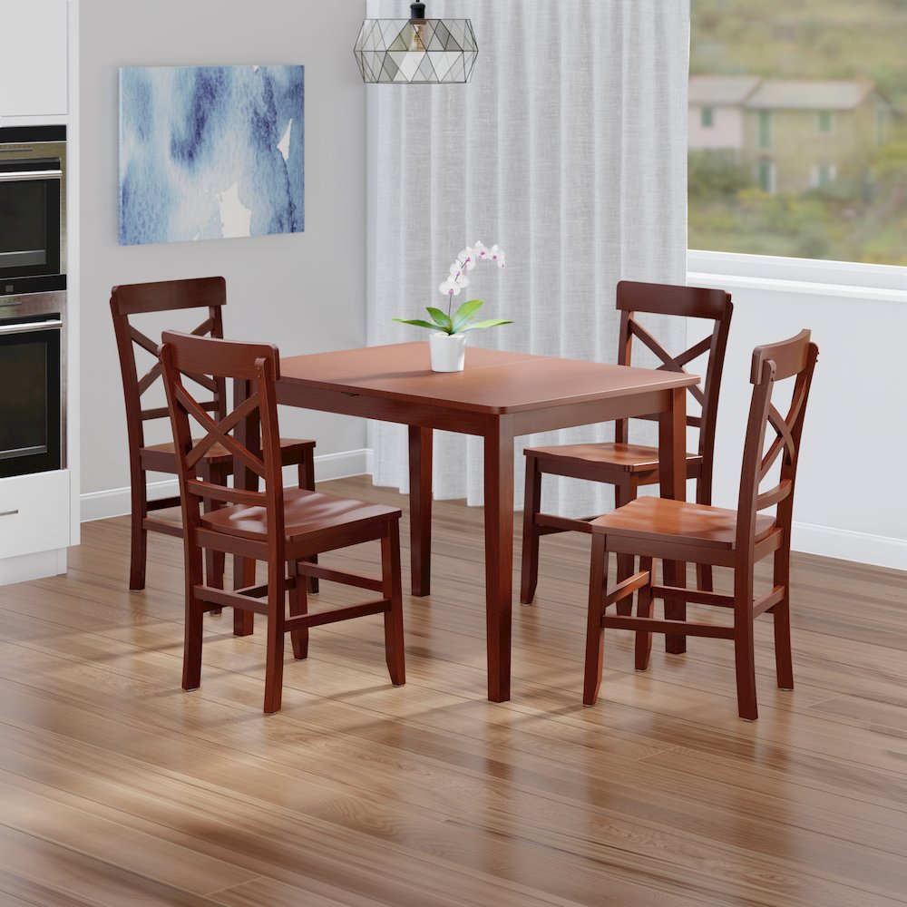 Darren 5-pc Set Dining Table with X-Back Chairs, Walnut