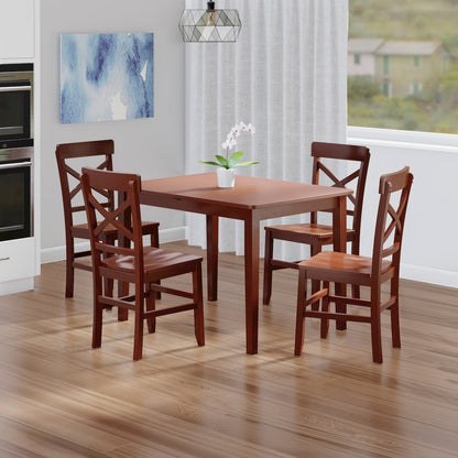 Darren 5-pc Set Dining Table with X-Back Chairs, Walnut