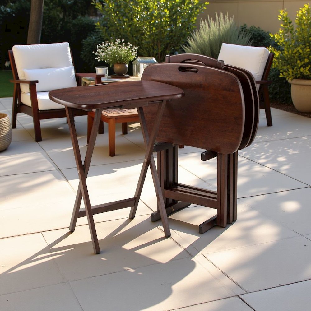Walnut Snack Table Set – Folding TV Trays with Stand for Dining & Work