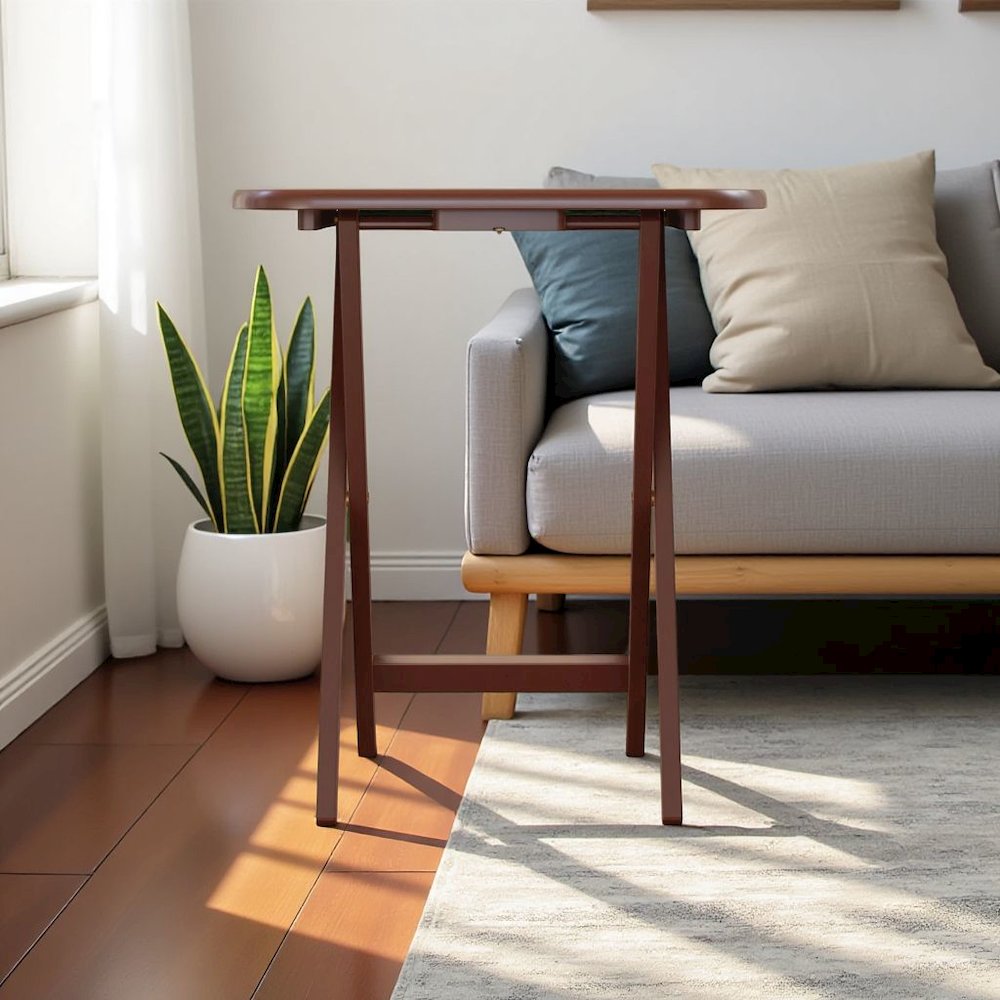 Walnut Snack Table Set – Folding TV Trays with Stand for Dining & Work