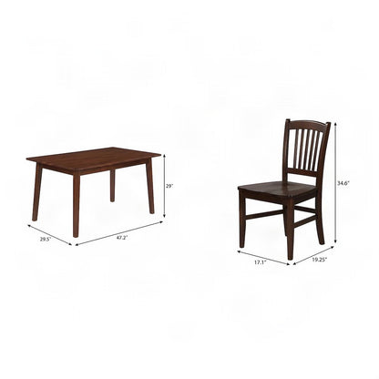Solid Wood Transitional Dining Table and Slat Back Chairs, Kitchen Set, Walnut