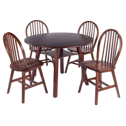 Marbelle 5-Pc Drop Leaf Dining Table with 4 Windsor Chairs, Walnut
