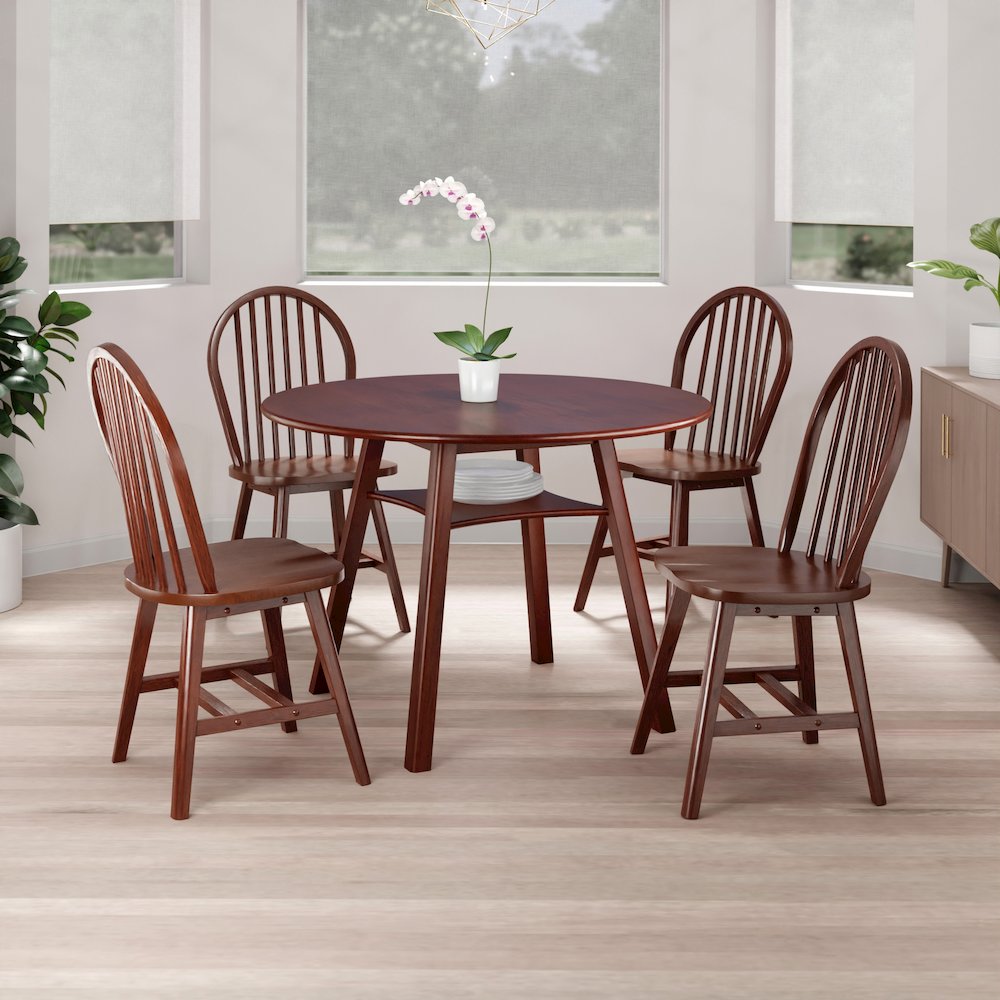 Marbelle 5-Pc Drop Leaf Dining Table with 4 Windsor Chairs, Walnut