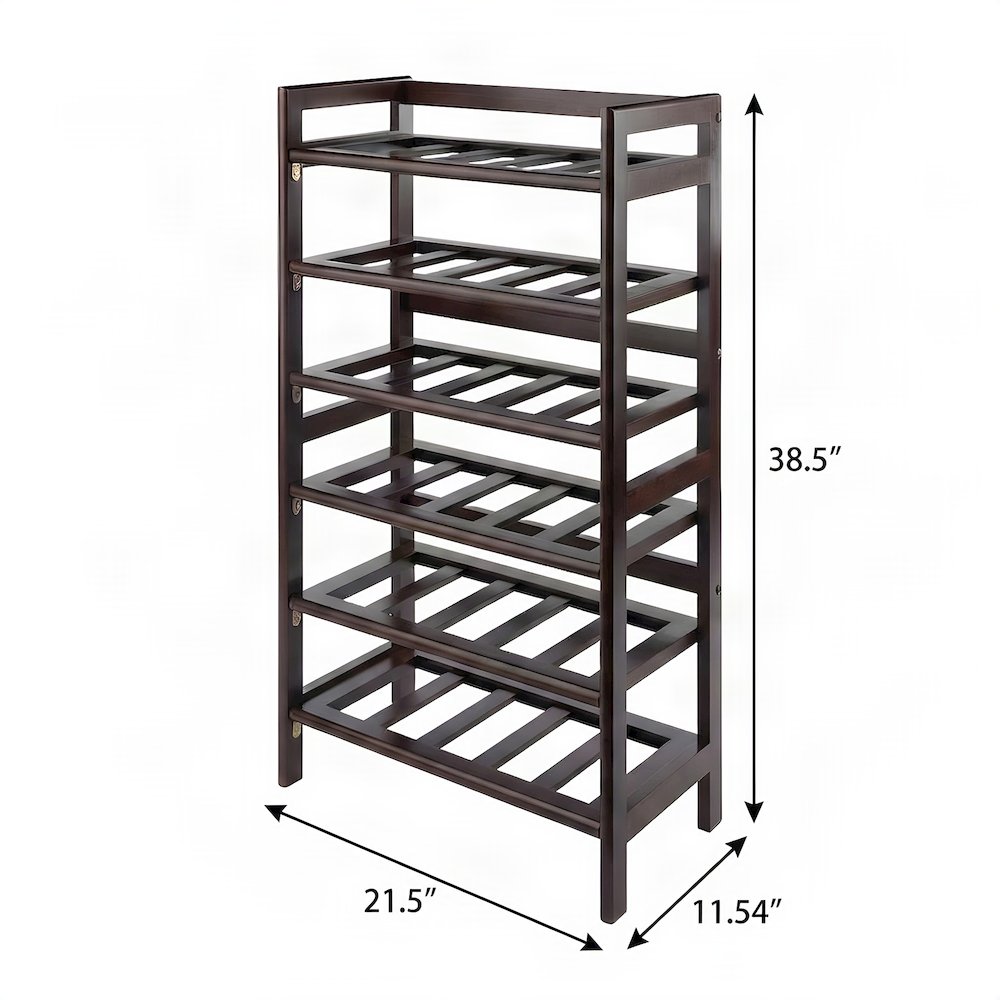 Solid Wood 30-Bottle 6-Tier Freestanding Wine Rack and Storage Shelf, Walnut