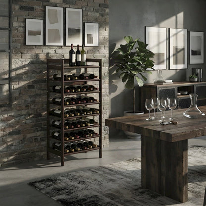 Solid Wood 30-Bottle 6-Tier Freestanding Wine Rack and Storage Shelf, Walnut