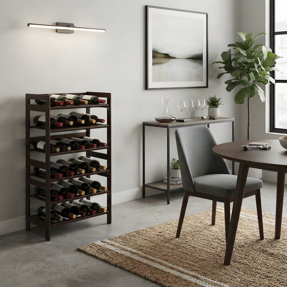Solid Wood 30-Bottle 6-Tier Freestanding Wine Rack and Storage Shelf, Walnut