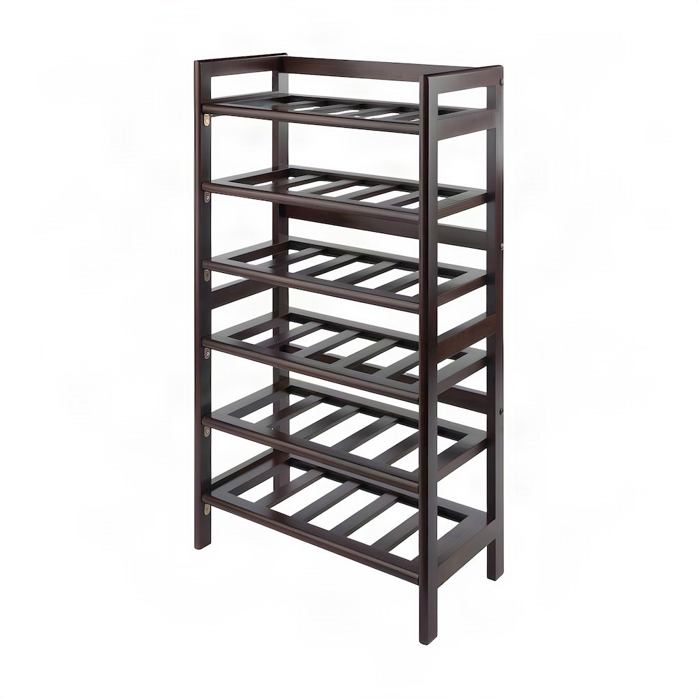 Solid Wood 30-Bottle 6-Tier Freestanding Wine Rack and Storage Shelf, Walnut