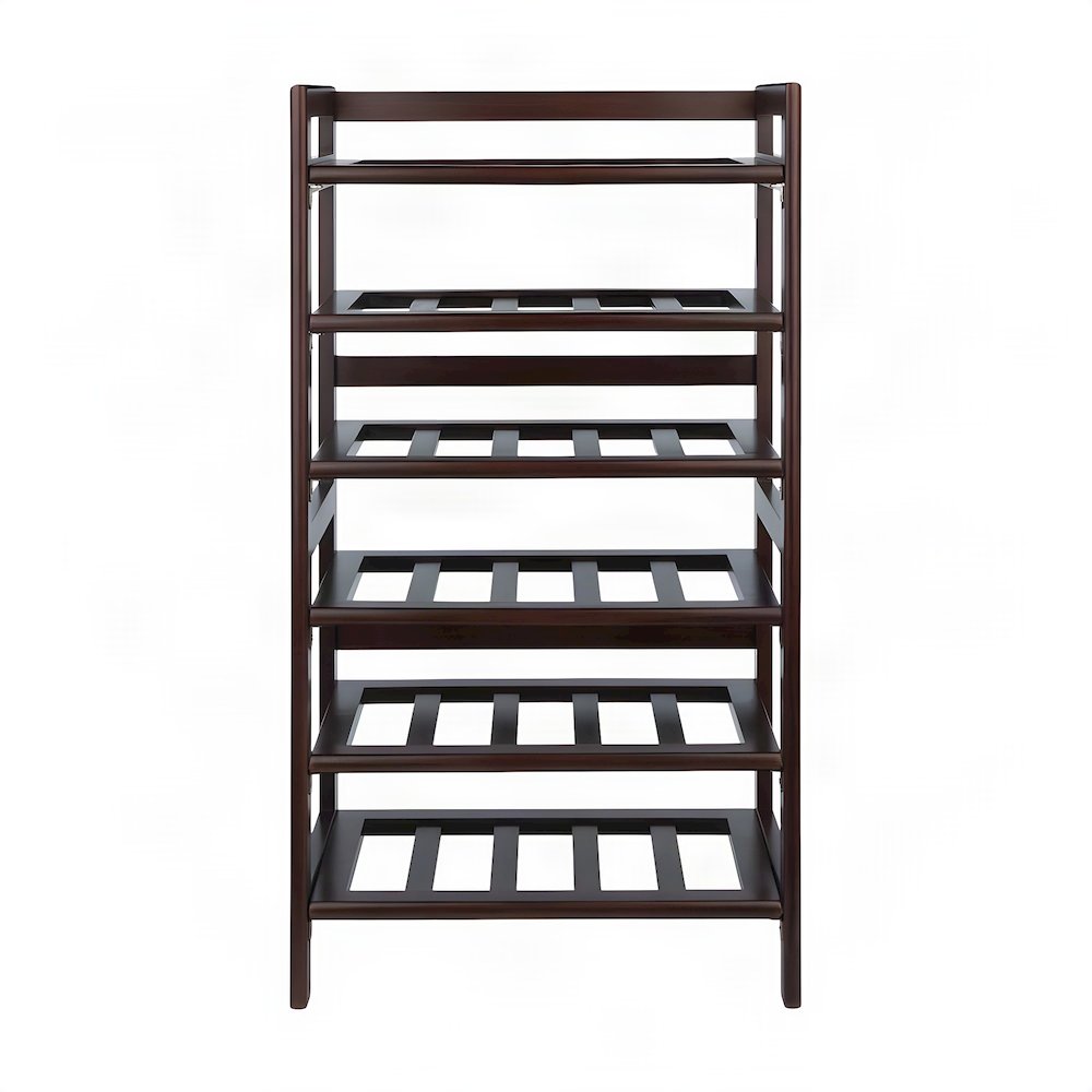 Solid Wood 30-Bottle 6-Tier Freestanding Wine Rack and Storage Shelf, Walnut