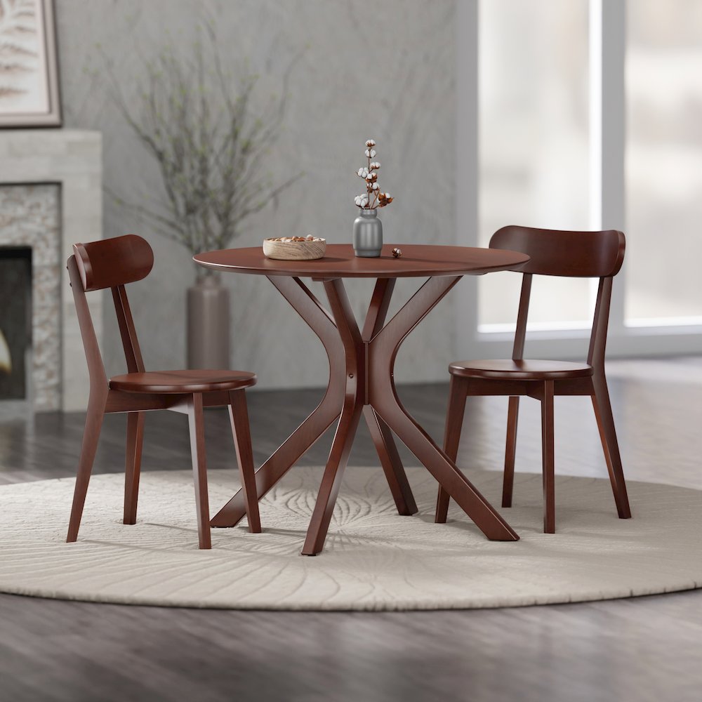Lexa Dining Table with Splayed Legs, Walnut Finish with 2 Pauline Dining Chairs