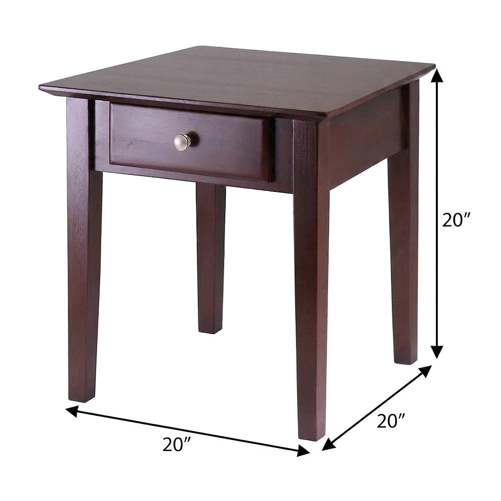 Solid Wood Side Table and End Table with Drawer, Shaker Style, Walnut