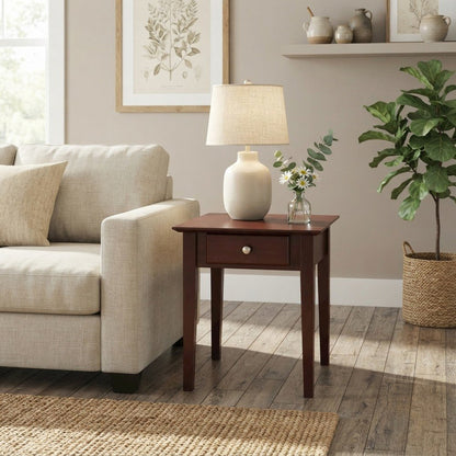 Solid Wood Side Table and End Table with Drawer, Shaker Style, Walnut