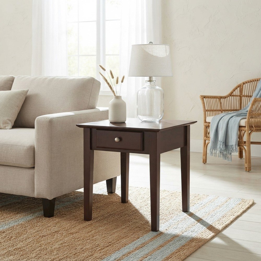 Solid Wood Side Table and End Table with Drawer, Shaker Style, Walnut