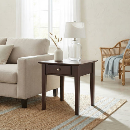 Solid Wood Side Table and End Table with Drawer, Shaker Style, Walnut