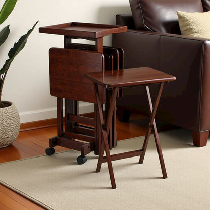 Walnut Solid Wood TV Tray Set – Folding Snack Tables for Dining & Work