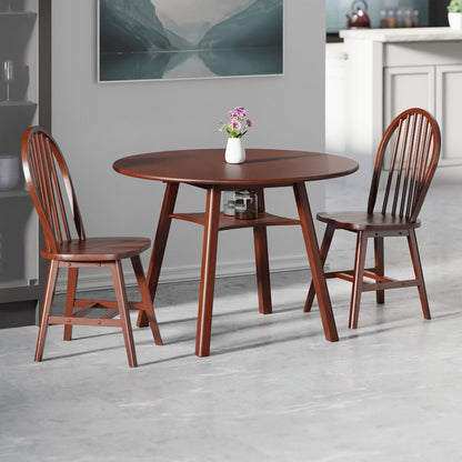Marbelle 3-Pc Drop Leaf Dining Table with 2 Windsor Chairs, Walnut