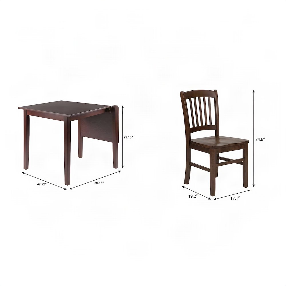 Wood Drop Leaf Extendable Dining Table and Chairs 3 Piece Set, Walnut