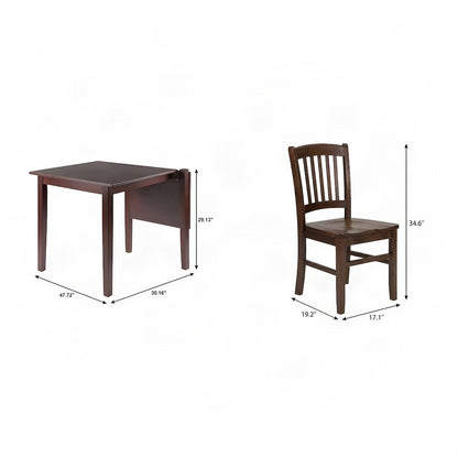 Wood Drop Leaf Extendable Dining Table and Chairs 3 Piece Set, Walnut