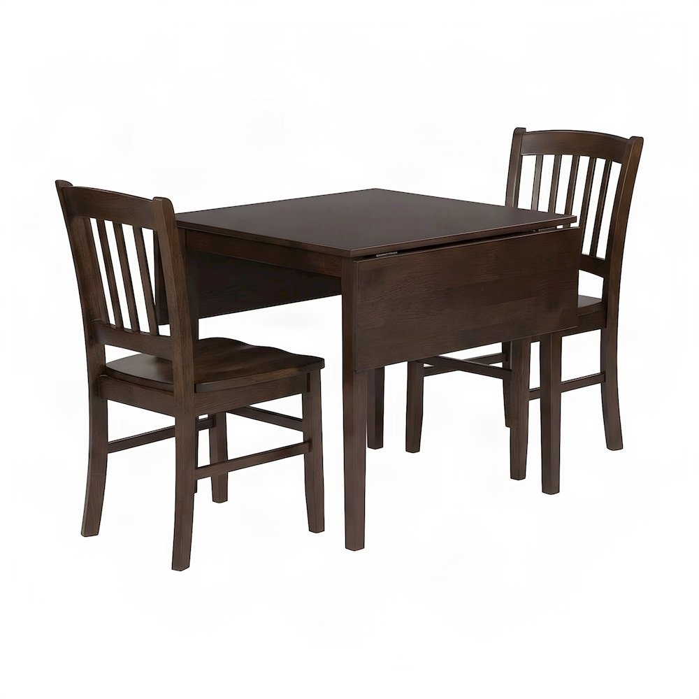 Wood Drop Leaf Extendable Dining Table and Chairs 3 Piece Set, Walnut