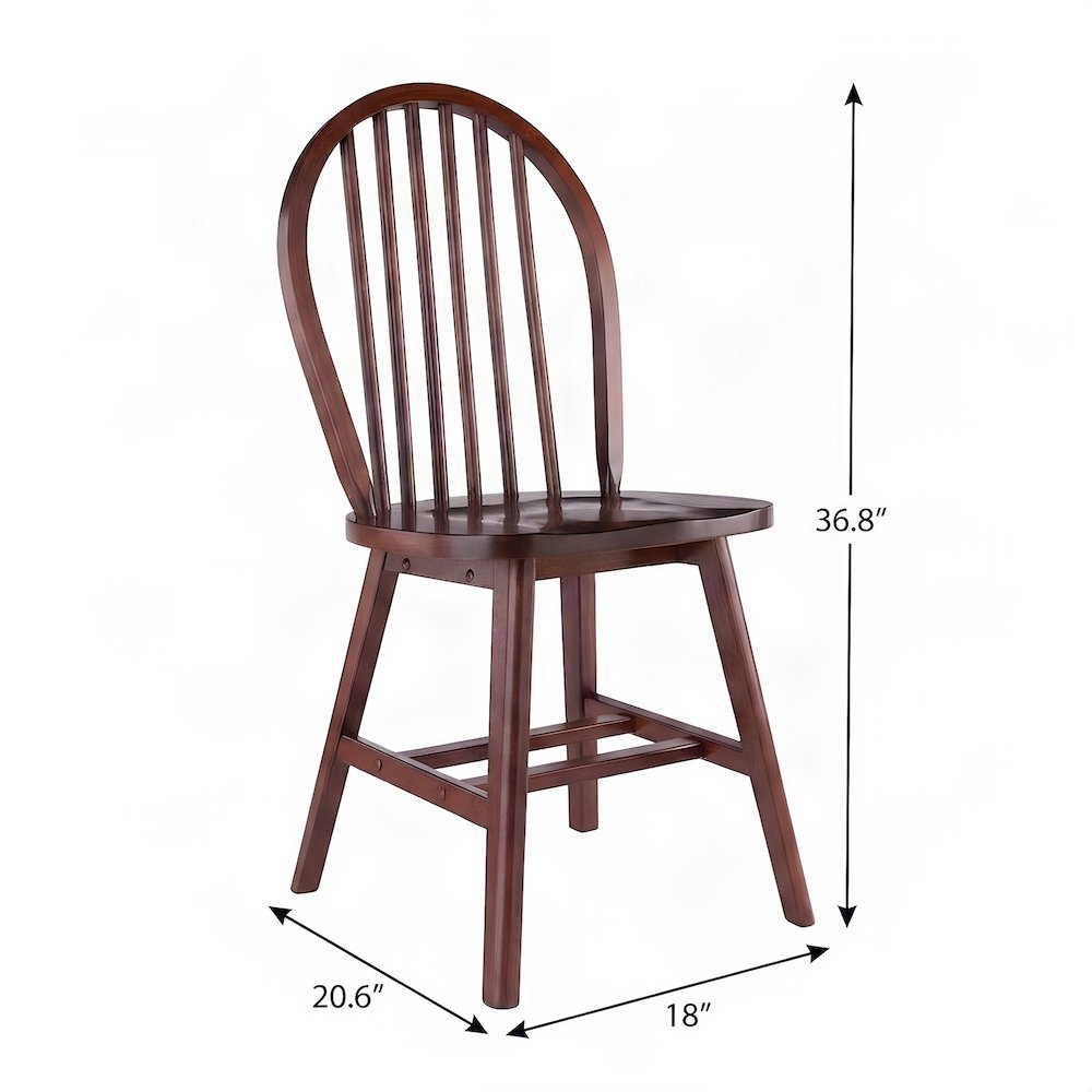 Solid Wood Windsor Spindle Back Side Dining Chairs for Kitchen, Set of 2, Walnut