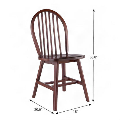 Solid Wood Windsor Spindle Back Side Dining Chairs for Kitchen, Set of 2, Walnut