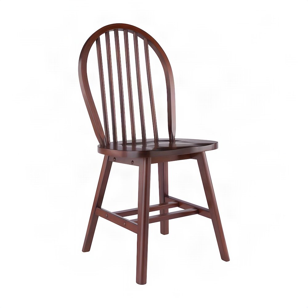 Solid Wood Windsor Spindle Back Side Dining Chairs for Kitchen, Set of 2, Walnut