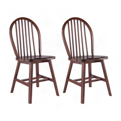 Solid Wood Windsor Spindle Back Side Dining Chairs for Kitchen, Set of 2, Walnut
