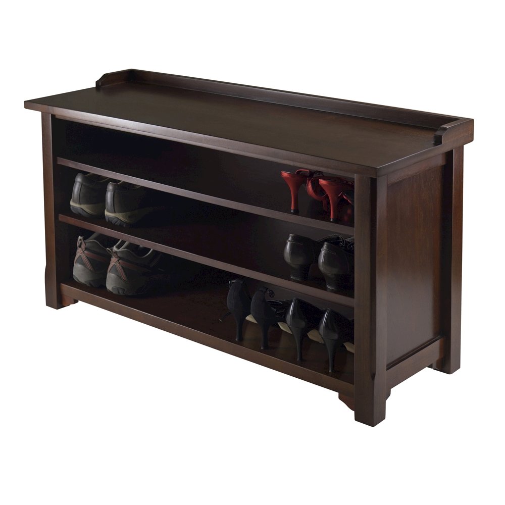 Antique Walnut Entryway Bench with Shoe Storage – Compact & Functional