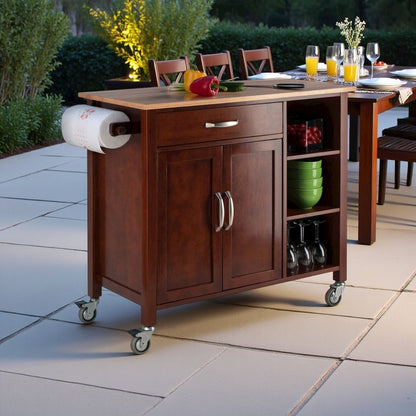 Walnut Kitchen Cart – Rolling Kitchen Island on Wheels with Storage