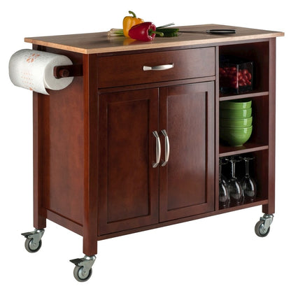 Walnut Kitchen Cart – Rolling Kitchen Island on Wheels with Storage