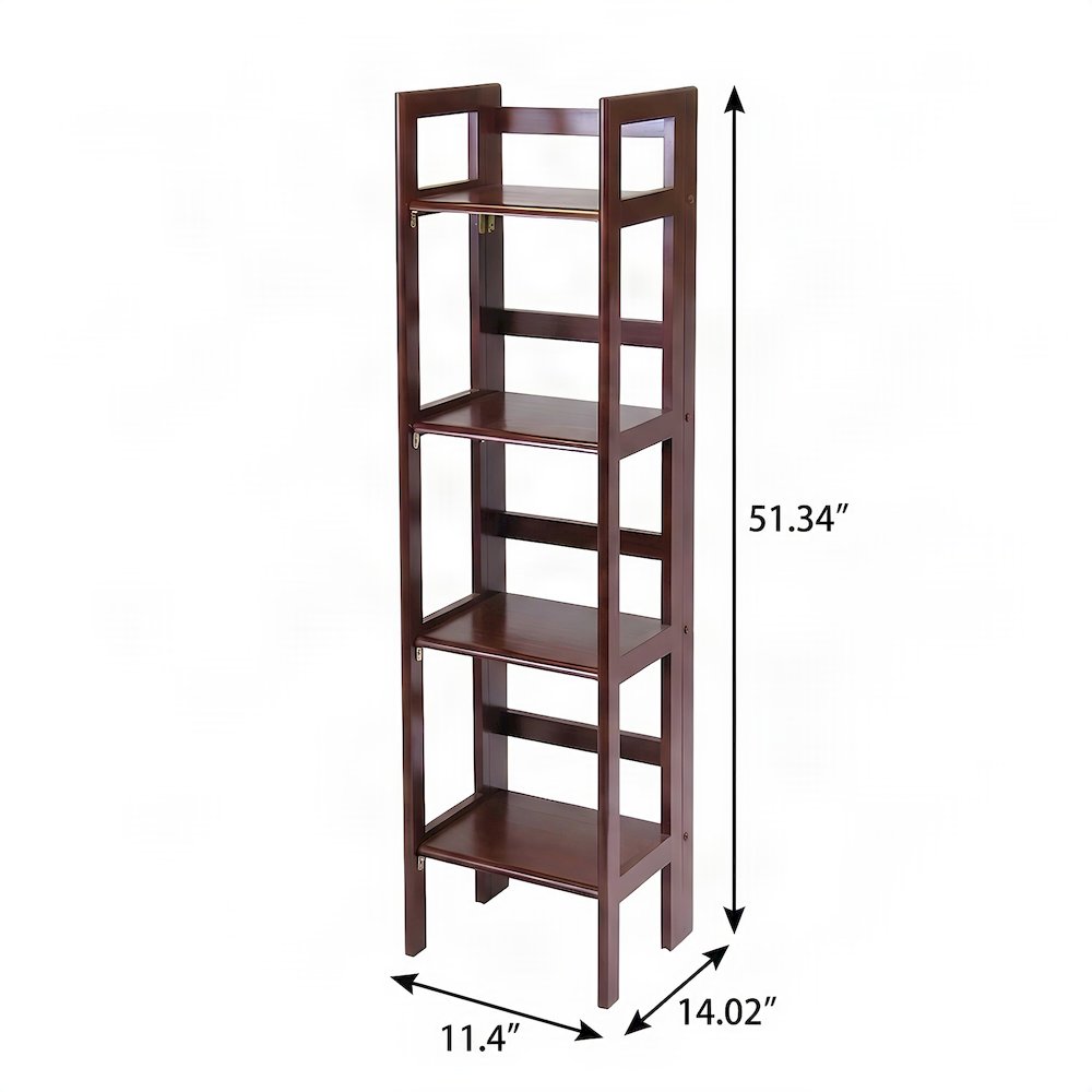 Solid Wood Folding Bookcase, Narrow Shelving Unit for Living Room, Walnut