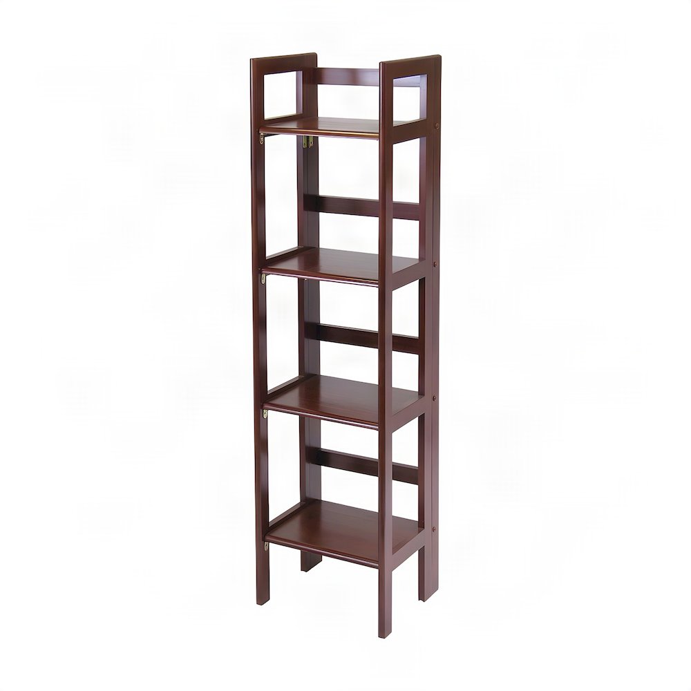 Solid Wood Folding Bookcase, Narrow Shelving Unit for Living Room, Walnut
